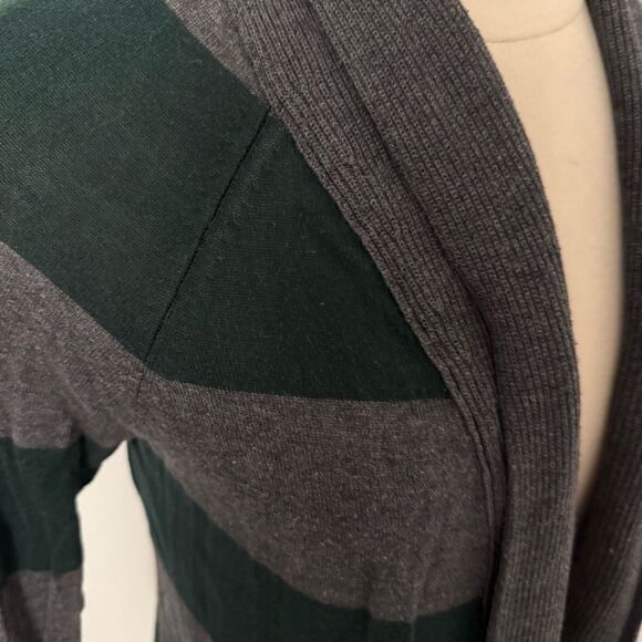 Gap Green & Grey Striped Draped Open Front Long Duster Cardigan Size Small - Picture 5 of 6